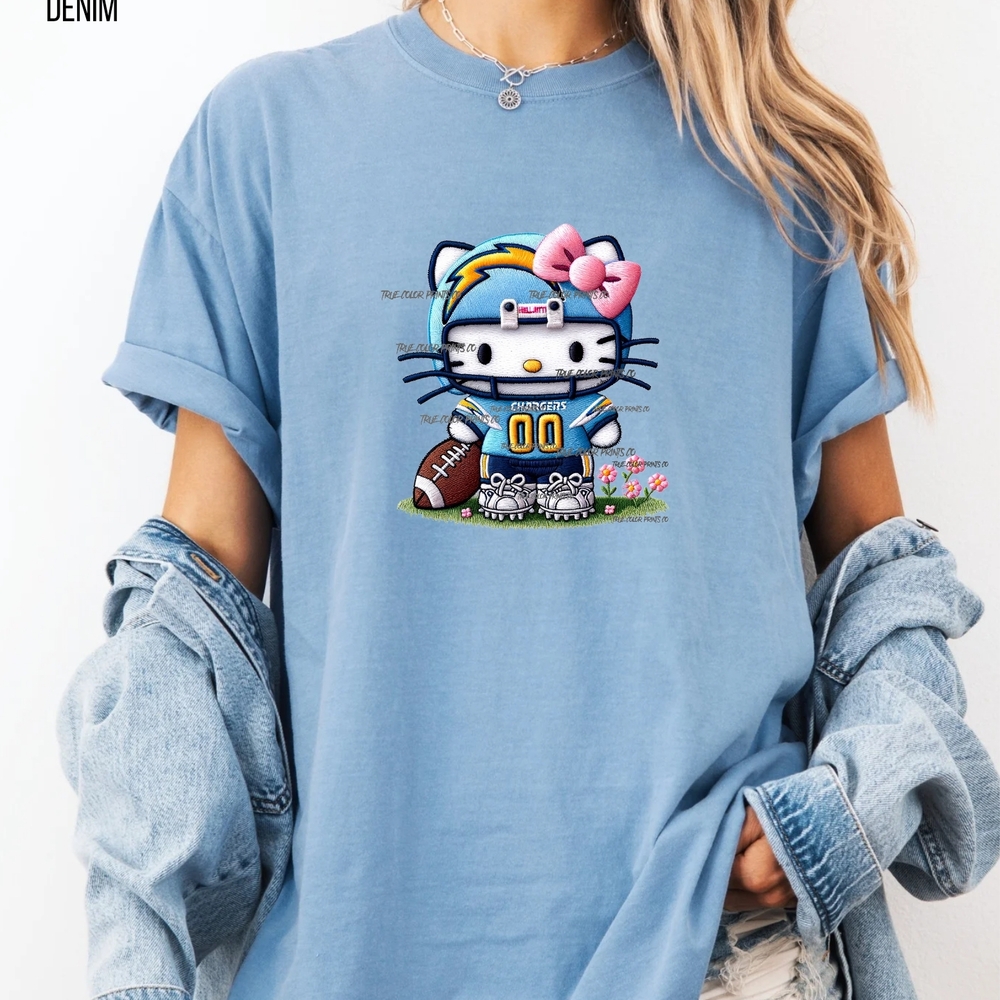 Hello Kitty, Chargers, football embroidered effect design